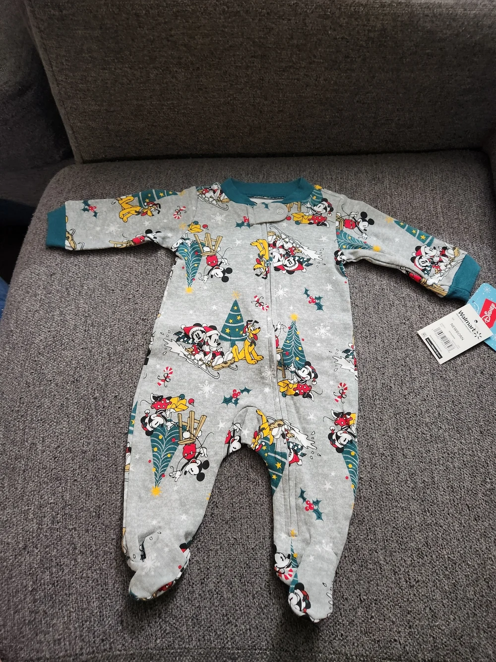 Disney Gray Mickey & Friends Holiday Footed One-Piece For Babys Size NB
